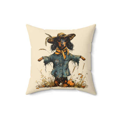 #16 Autumn Inspired Black & Tan Long-Haired Dachshund Throw Pillow