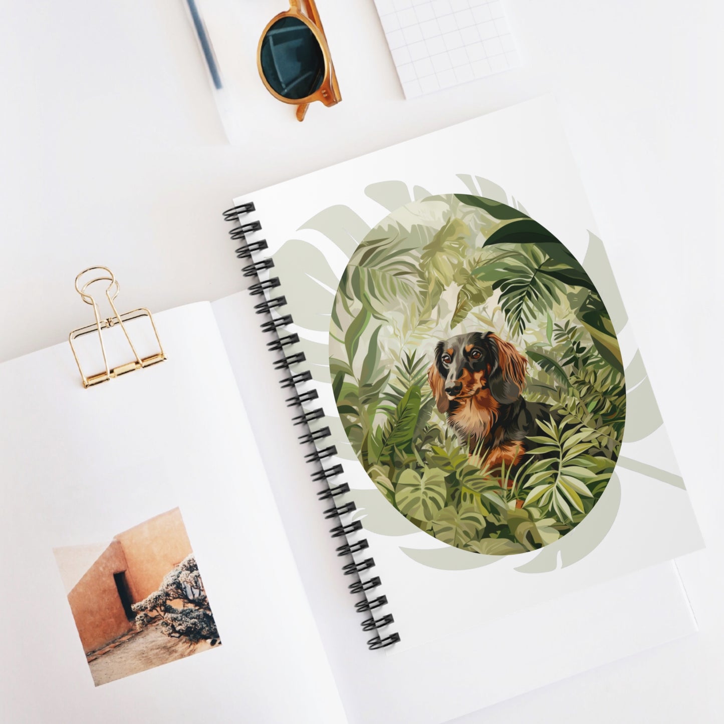 "Jungle" Black & Tan Long-Haired Dachshund Ruled Line Spiral Notebook