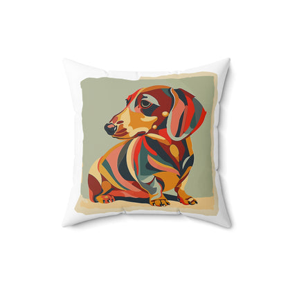 "Facet Hound" Tan Smooth-Haired Dachshund Square Throw Pillow