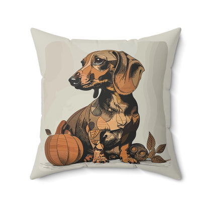 #4 Autumn Inspired Tan Smooth-Haired Dachshund Throw Pillow