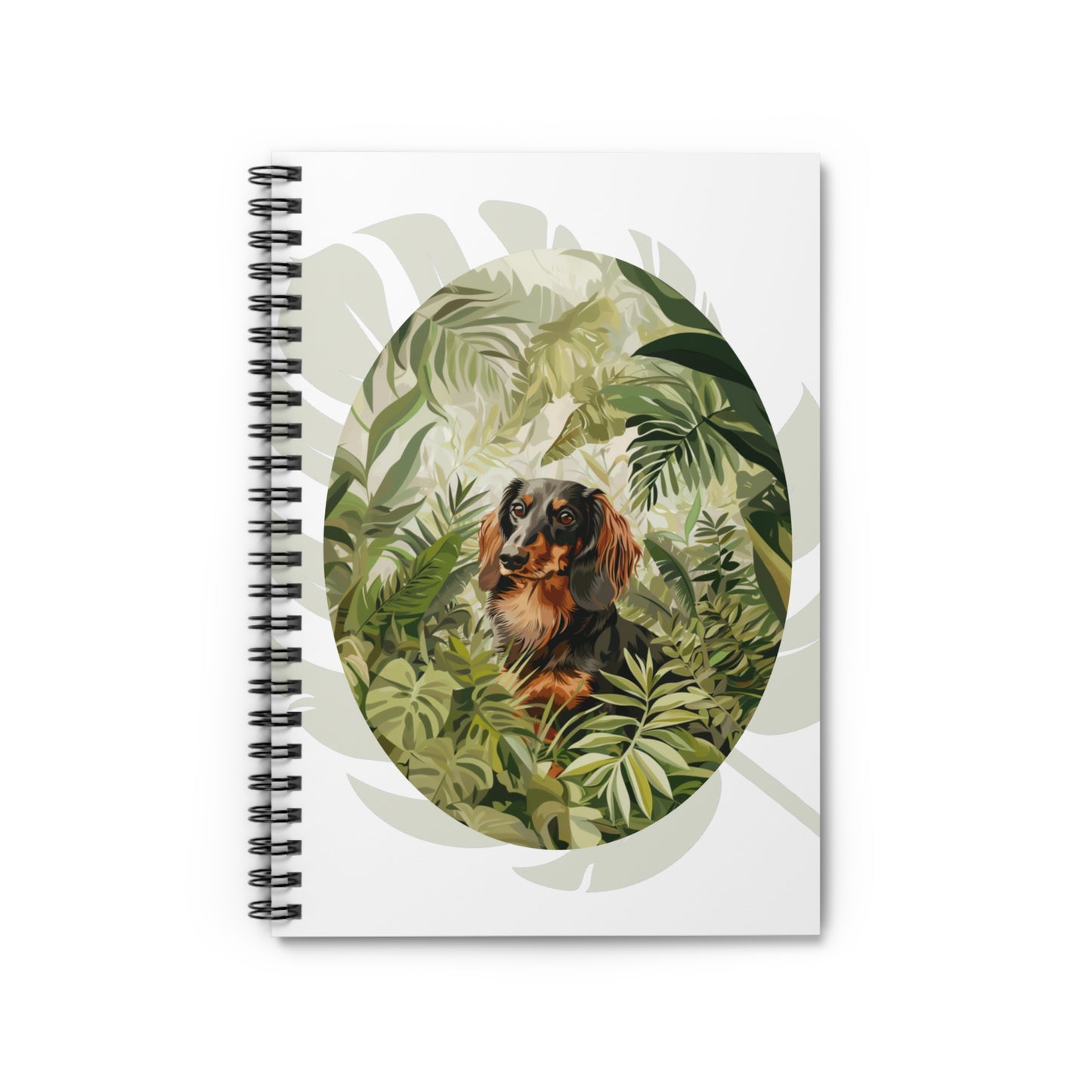 "Jungle" Black & Tan Long-Haired Dachshund Ruled Line Spiral Notebook