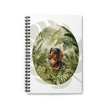 "Jungle" Black & Tan Long-Haired Dachshund Ruled Line Spiral Notebook