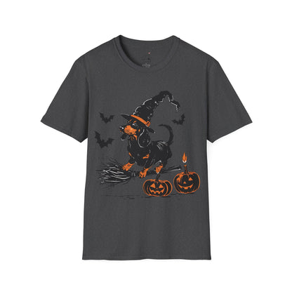 "Hocus Pocus" Black and Tan Smooth-Haired Dachshund Halloween Unisex Softstyle T-Shirt