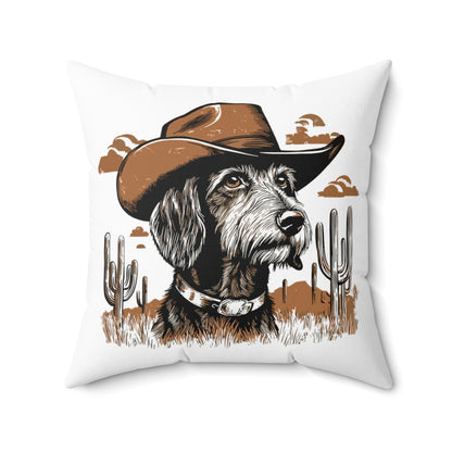 "Wired West" Wire-Haired Dachshund Square Throw Pillow