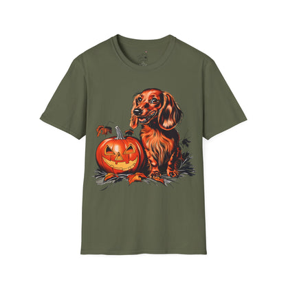 "Red Autumn" Red-Haired Long-Haired Dachshund Halloween Unisex Softstyle T-Shirt