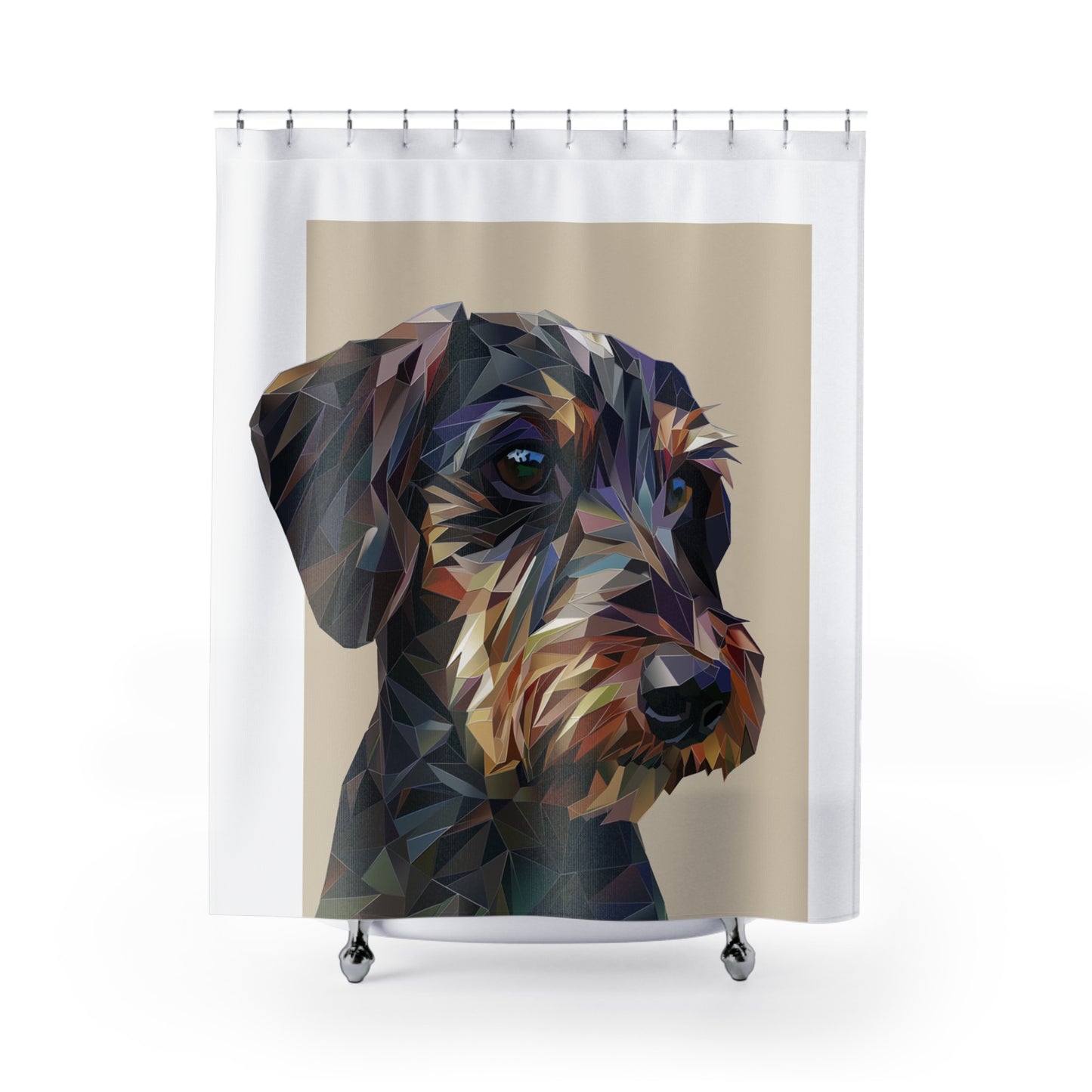 "Color Block" Wire-Haired Dachshund Tan/White Shower Curtain