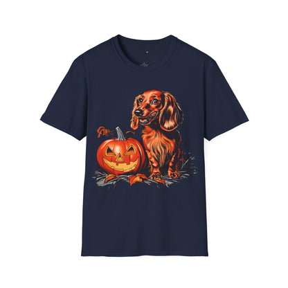 "Red Autumn" Red-Haired Long-Haired Dachshund Halloween Unisex Softstyle T-Shirt