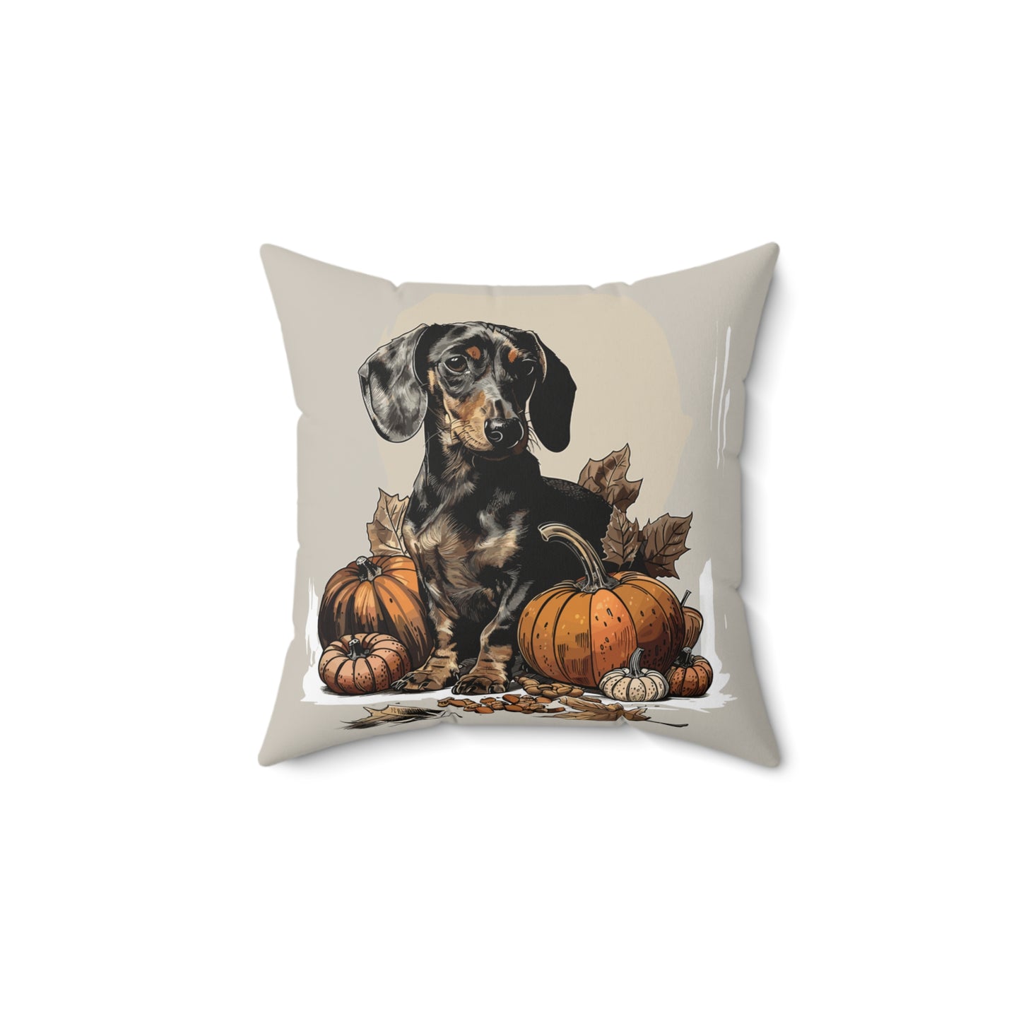 #5 Autumn Inspired Black & Tan Smooth-Haired Dachshund Throw Pillow