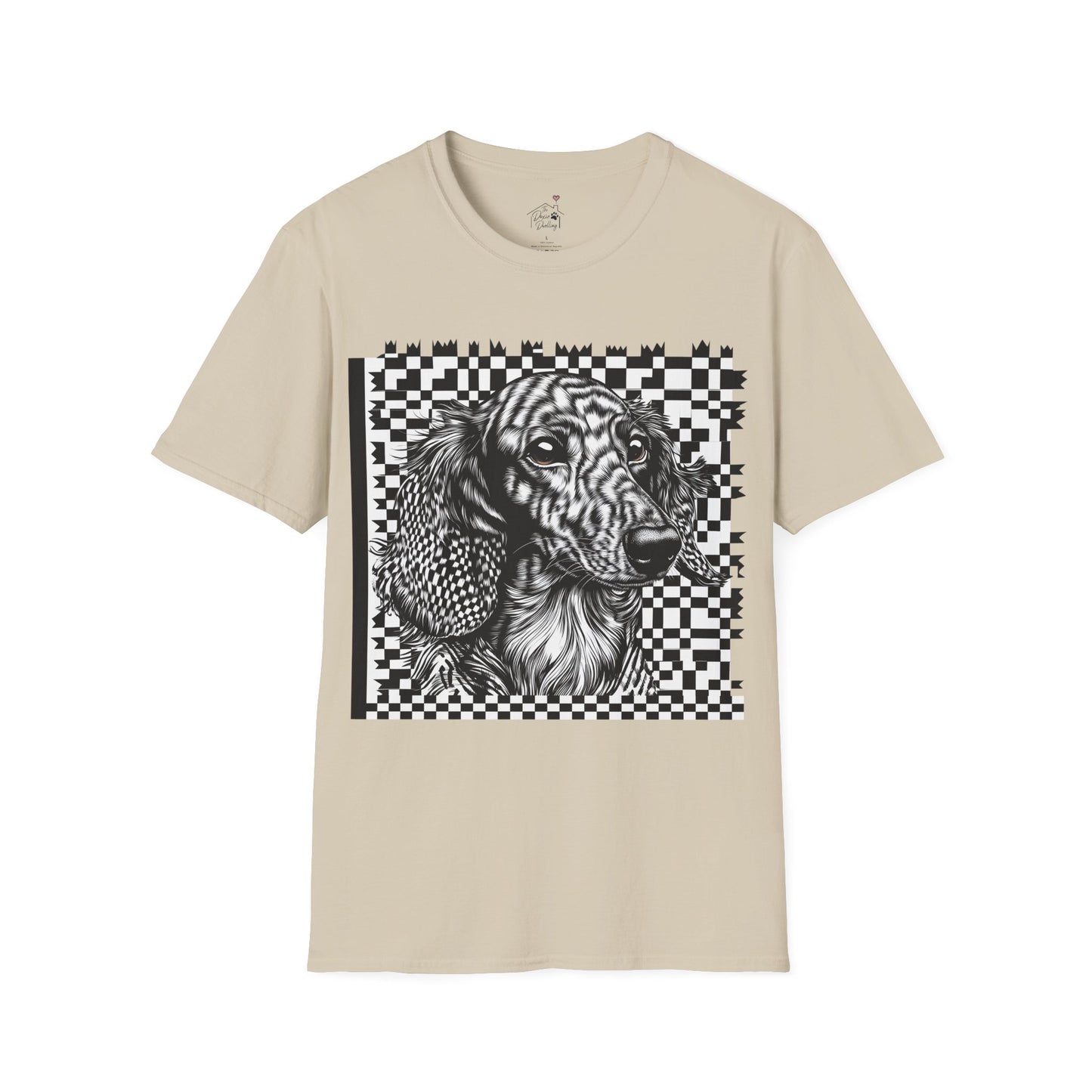 "Long Checked" Long-Haired Dachshund Unisex Softstyle T-Shirt