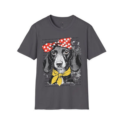 "Rosie" Black & Tan Smooth-Haired Dachshund Unisex Softstyle T-Shirt