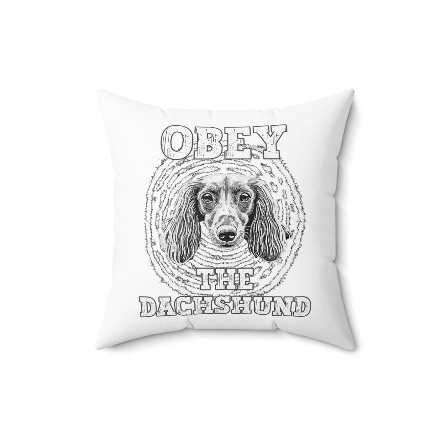 "Obey" Long-Haired Dachshund Square Throw Pillow