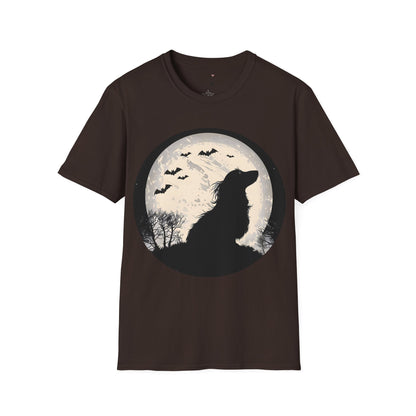 "Moon Glow" Long-Haired Dachshund Halloween Unisex Softstyle T-Shirt