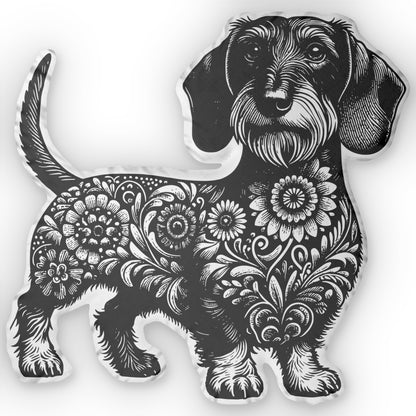 #11 Floral Print Wire-Haired Dachshund Custom-Shaped Pillow