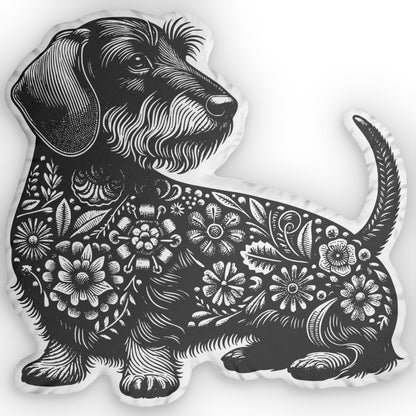 #9 Floral Print Long-Haired Dachshund Custom-Shaped Pillow