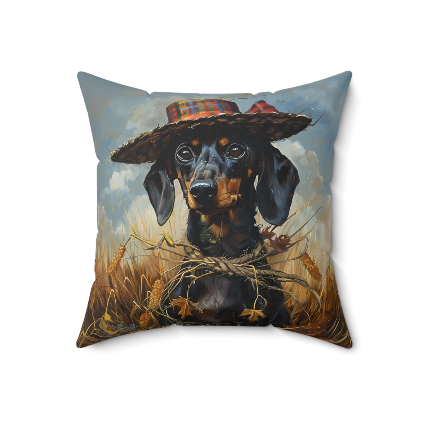 #10 Autumn Inspired Black & Tan Smooth-Haired Dachshund Throw Pillow