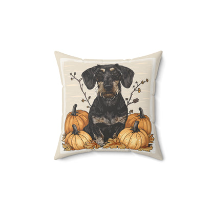 #23 Autumn Inspired Wire-Haired Dachshund Throw Pillow