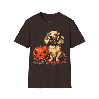 "Shiny" Cream-Colored Long-Haired Dachshund Halloween Unisex Softstyle T-Shirt