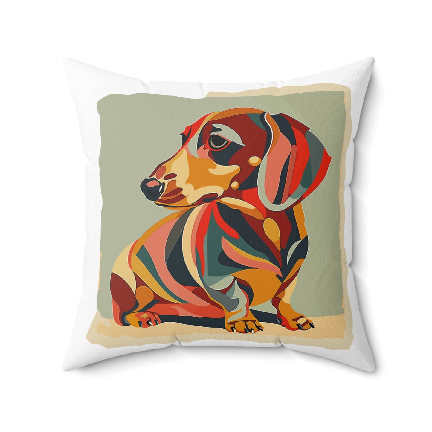 "Facet Hound" Tan Smooth-Haired Dachshund Square Throw Pillow