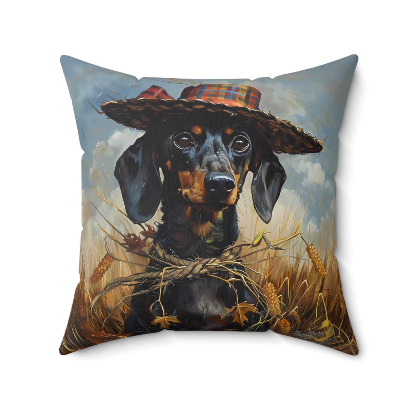 #10 Autumn Inspired Black & Tan Smooth-Haired Dachshund Throw Pillow