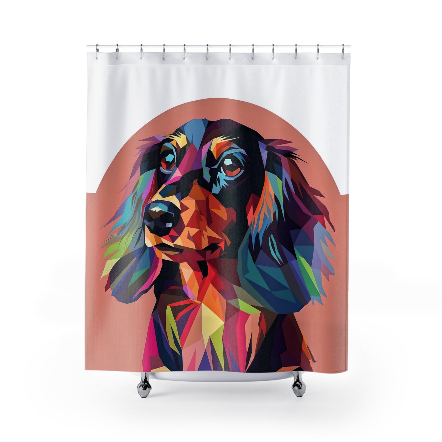 "Archway" Black & Tan Long-Haired Dachshund White Shower Curtain