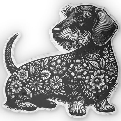 #9 Floral Print Long-Haired Dachshund Custom-Shaped Pillow