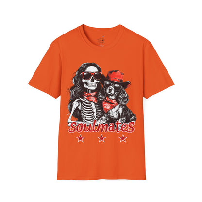 "Long-Time Soulmates" Long-Haired Dachshund Halloween Unisex Softstyle T-Shirt