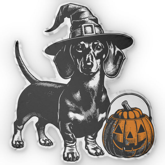 #2 Halloween Inspired Black & Tan Smooth-Haired Dachshund Custom Shaped Pillow