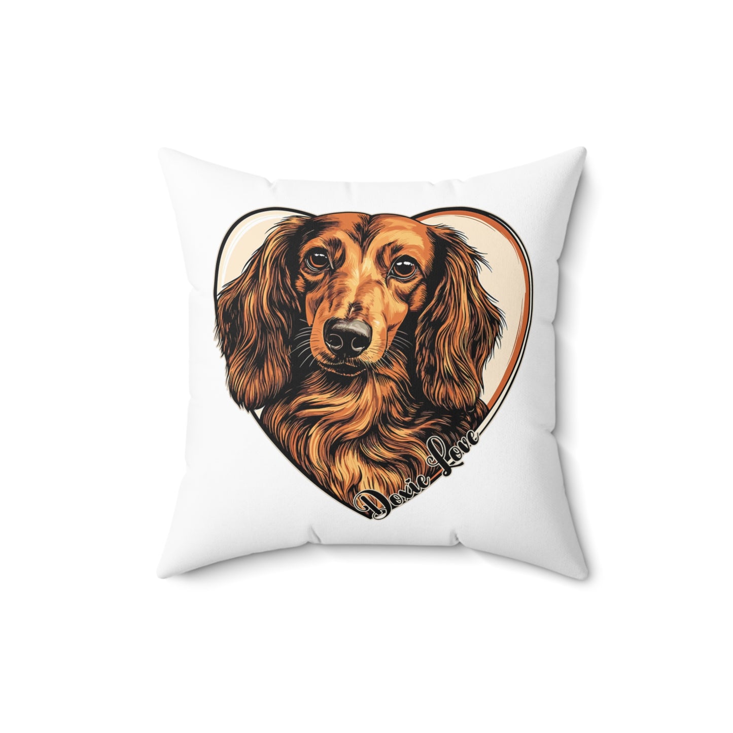 "Doxie Love" Long-Haired Dachshund Square Throw Pillow