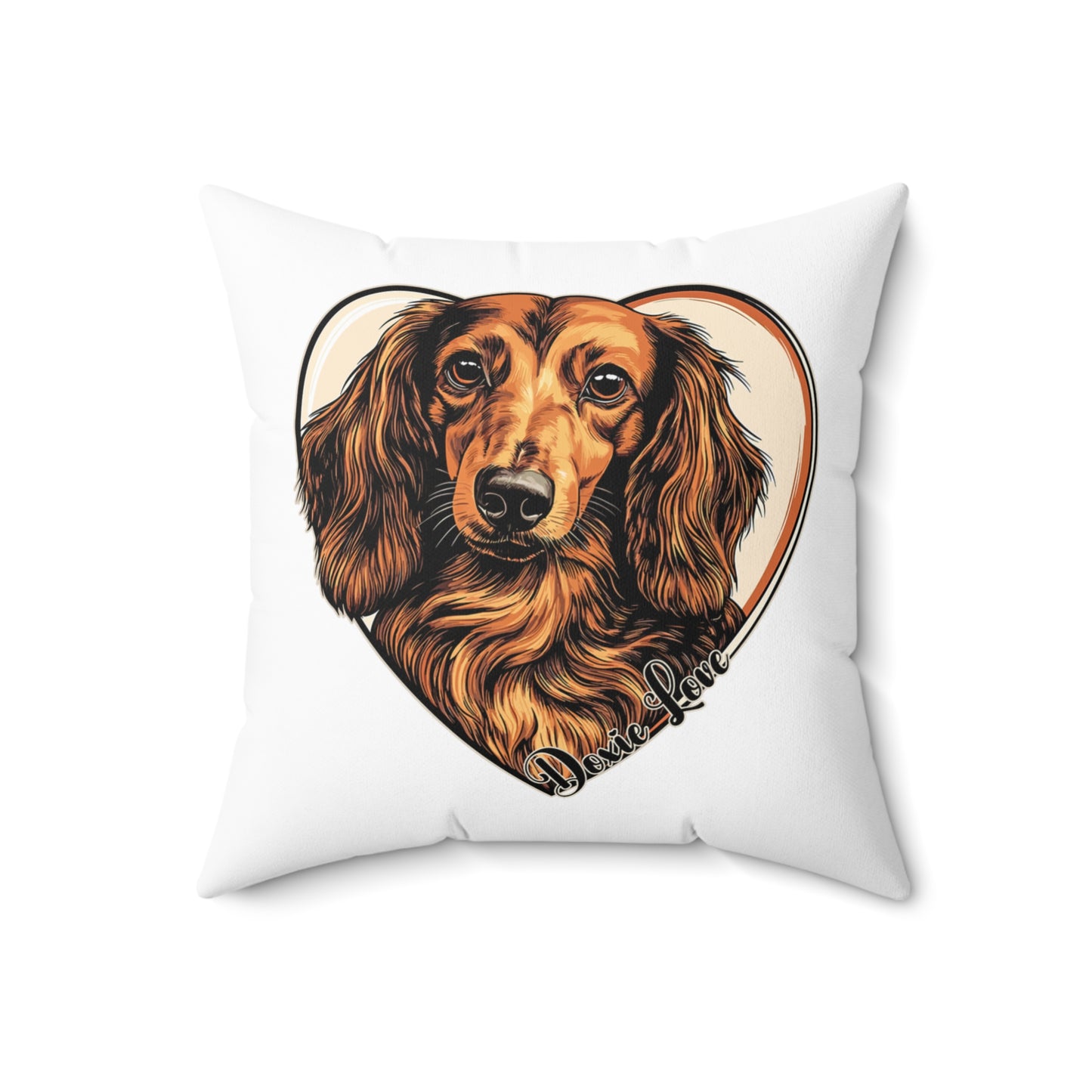 "Doxie Love" Long-Haired Dachshund Square Throw Pillow