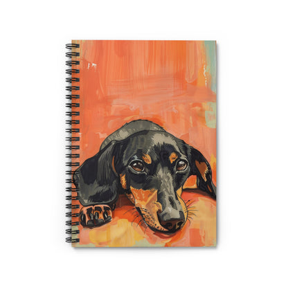 "Snuggled" Black & Tan Smooth-Haired Dachshund Ruled Line Spiral Notebook