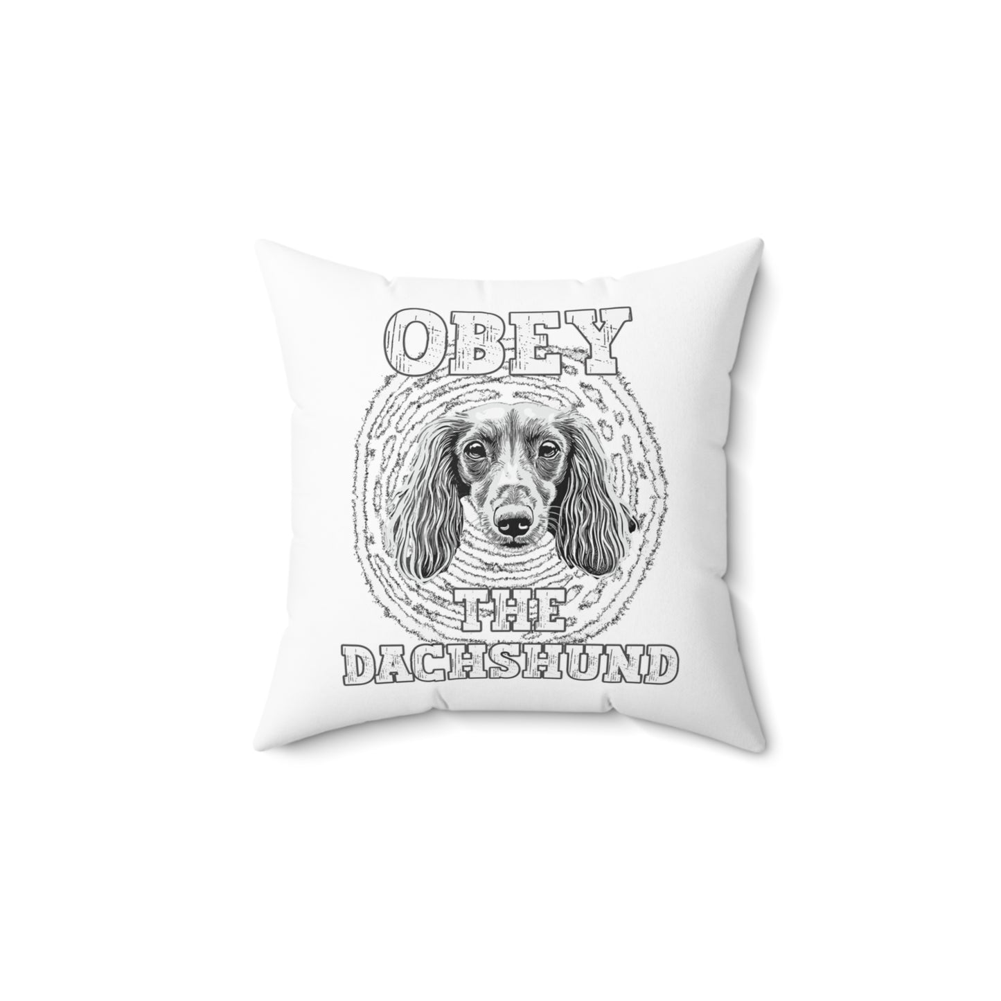 "Obey" Long-Haired Dachshund Square Throw Pillow