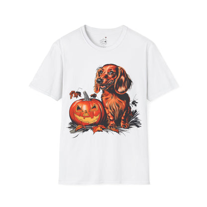 "Red Autumn" Red-Haired Long-Haired Dachshund Halloween Unisex Softstyle T-Shirt