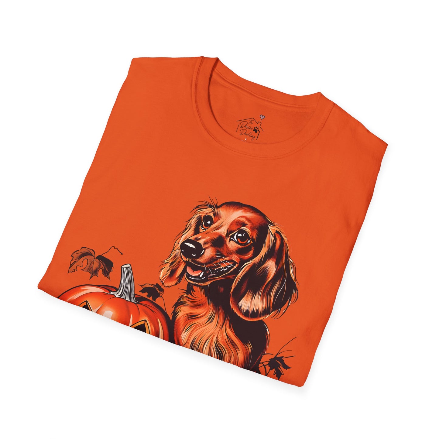 "Red Autumn" Red-Haired Long-Haired Dachshund Halloween Unisex Softstyle T-Shirt