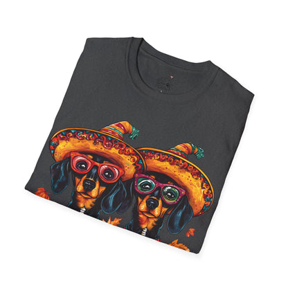 "Fall Fiesta" Black and Tan Smooth-Haired Dachshund Halloween Unisex Softstyle T-Shirt