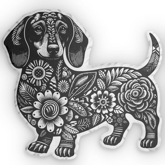 #2 Floral Print Black & Tan Smooth-Haired Dachshund Custom-Shaped Pillow