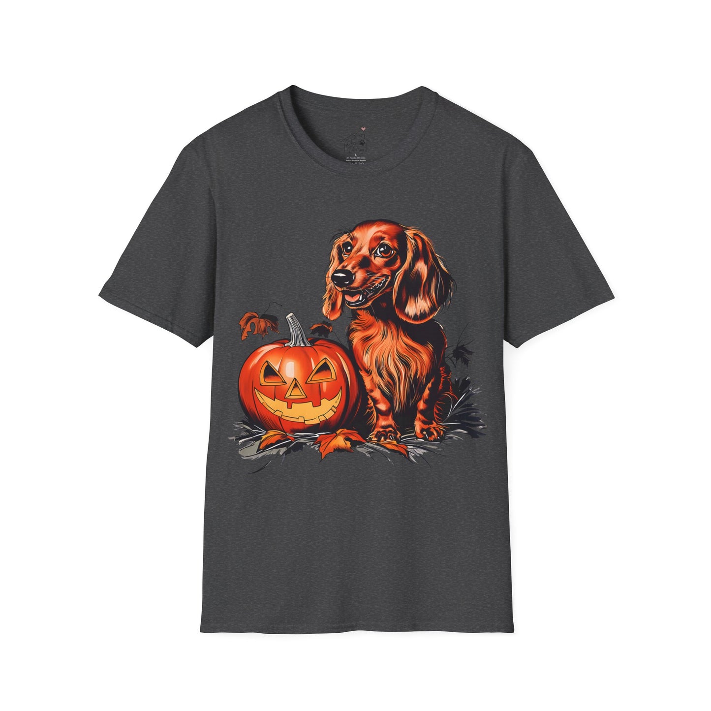 "Red Autumn" Red-Haired Long-Haired Dachshund Halloween Unisex Softstyle T-Shirt