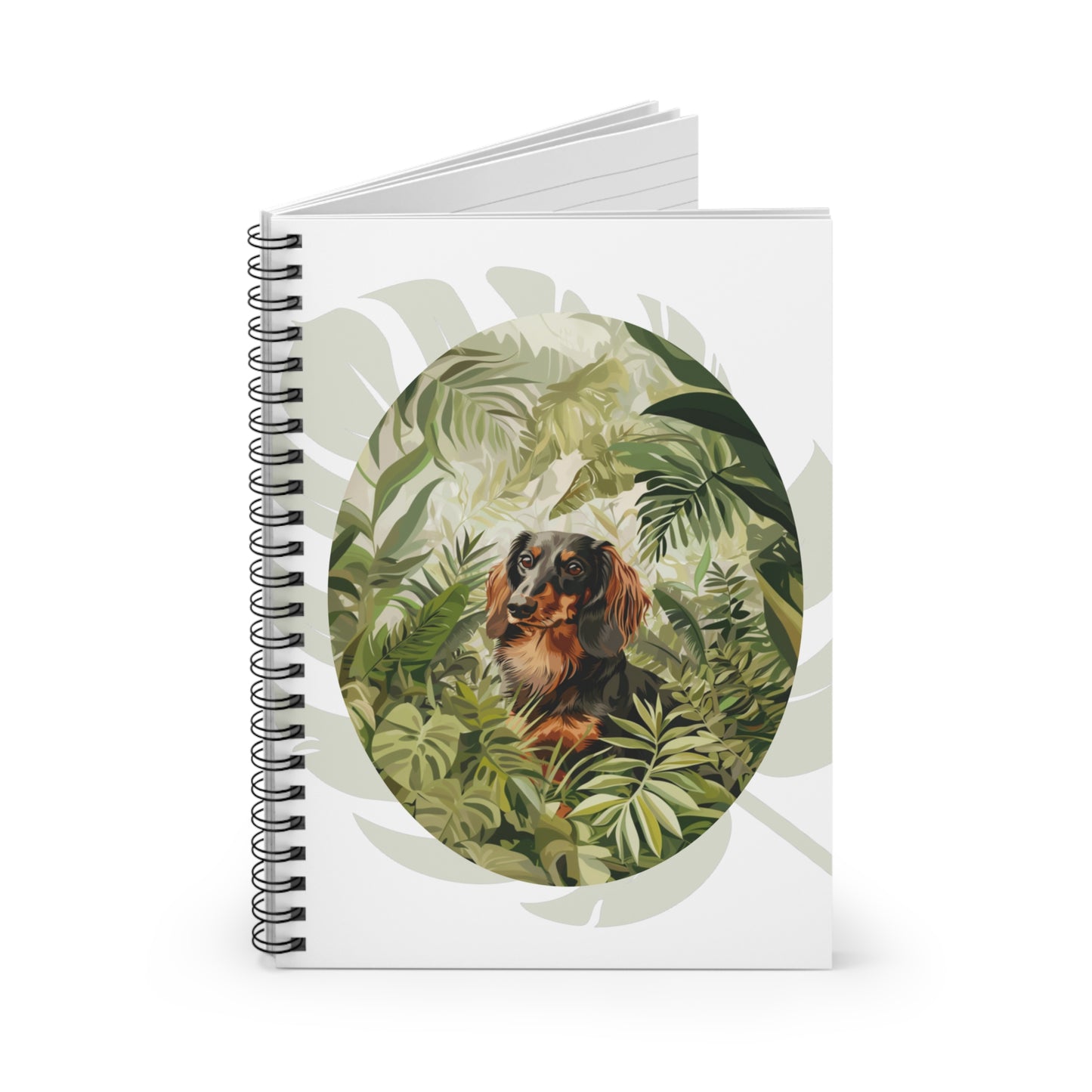 "Jungle" Black & Tan Long-Haired Dachshund Ruled Line Spiral Notebook