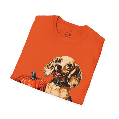 "Shiny" Cream-Colored Long-Haired Dachshund Halloween Unisex Softstyle T-Shirt