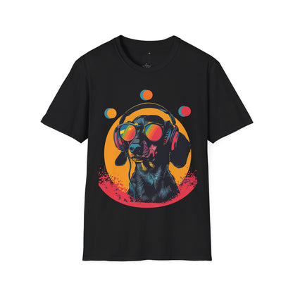 "Groove On" Black & Tan Smooth-Haired Dachshund Unisex Softstyle T-Shirt
