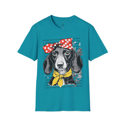 "Rosie" Black & Tan Smooth-Haired Dachshund Unisex Softstyle T-Shirt