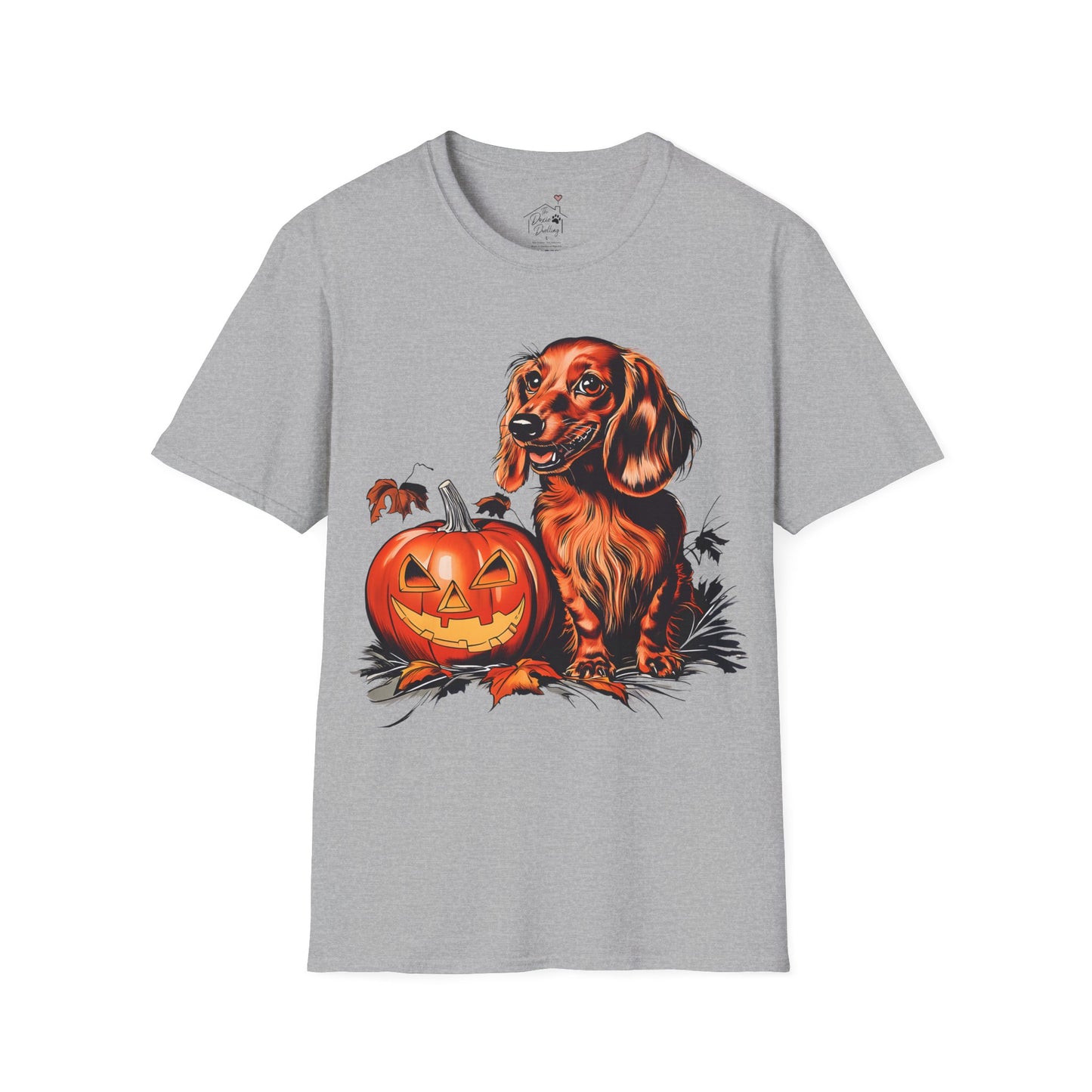 "Red Autumn" Red-Haired Long-Haired Dachshund Halloween Unisex Softstyle T-Shirt