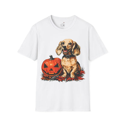 "Shiny" Cream-Colored Long-Haired Dachshund Halloween Unisex Softstyle T-Shirt