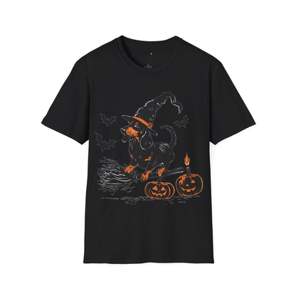 "Hocus Pocus" Black and Tan Smooth-Haired Dachshund Halloween Unisex Softstyle T-Shirt