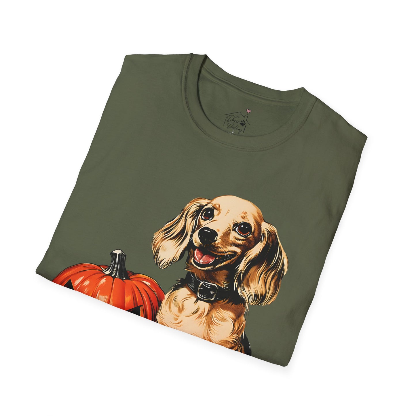 "Shiny" Cream-Colored Long-Haired Dachshund Halloween Unisex Softstyle T-Shirt