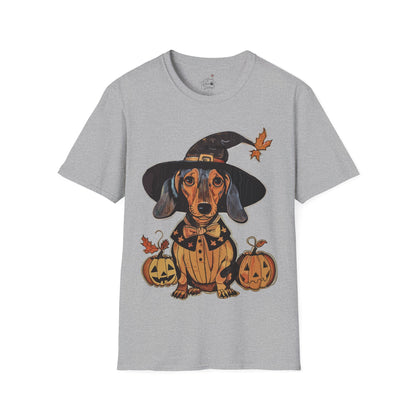 "All Dressed Up" Smooth-Haired Dachshund Halloween Unisex Softstyle T-Shirt