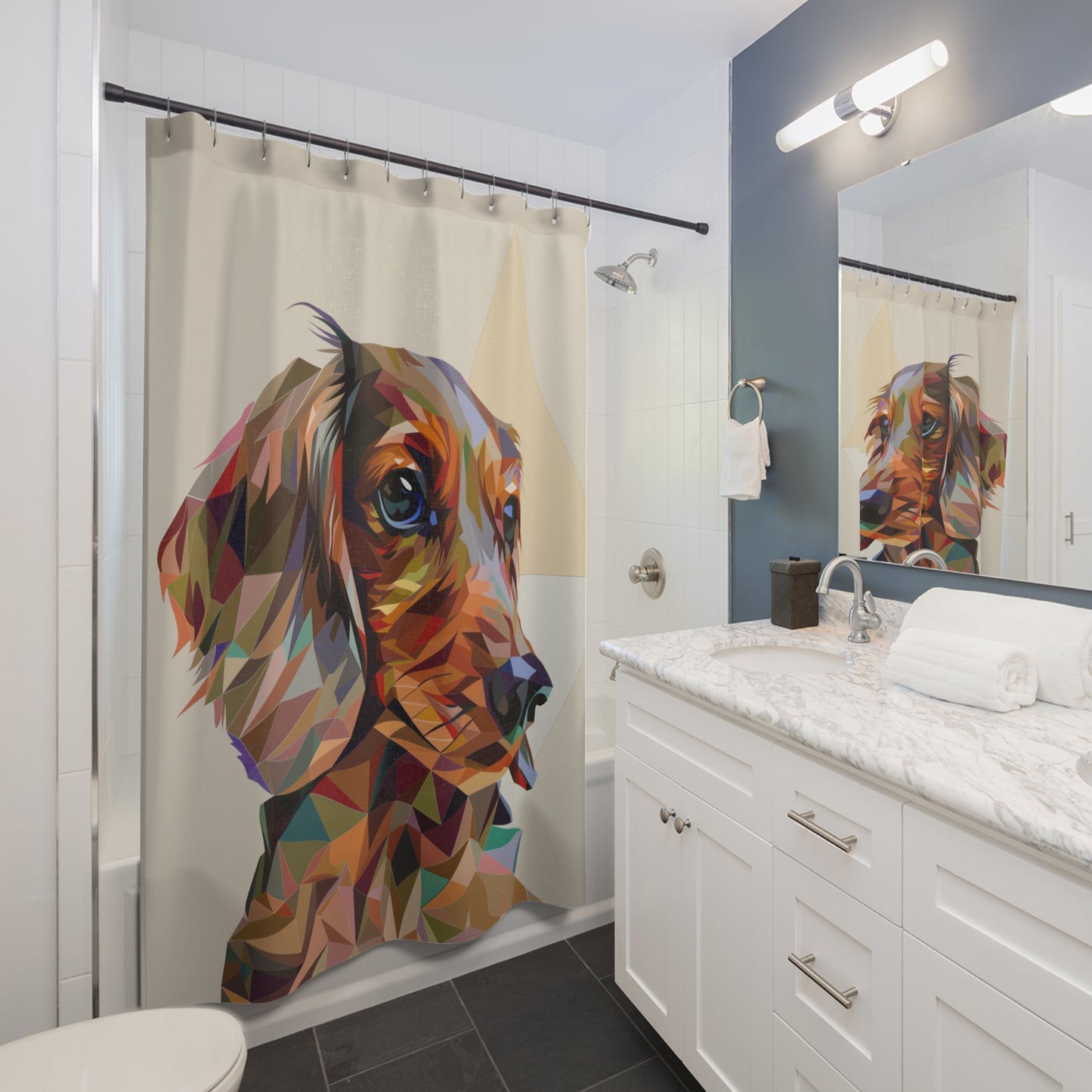 Side Eye" Tan Long-Haired Dachshund Tan Shower Curtain