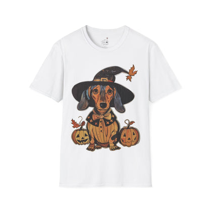 "All Dressed Up" Smooth-Haired Dachshund Halloween Unisex Softstyle T-Shirt