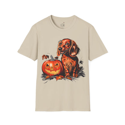 "Red Autumn" Red-Haired Long-Haired Dachshund Halloween Unisex Softstyle T-Shirt