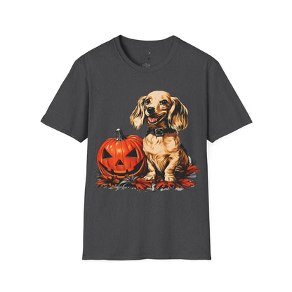 "Shiny" Cream-Colored Long-Haired Dachshund Halloween Unisex Softstyle T-Shirt