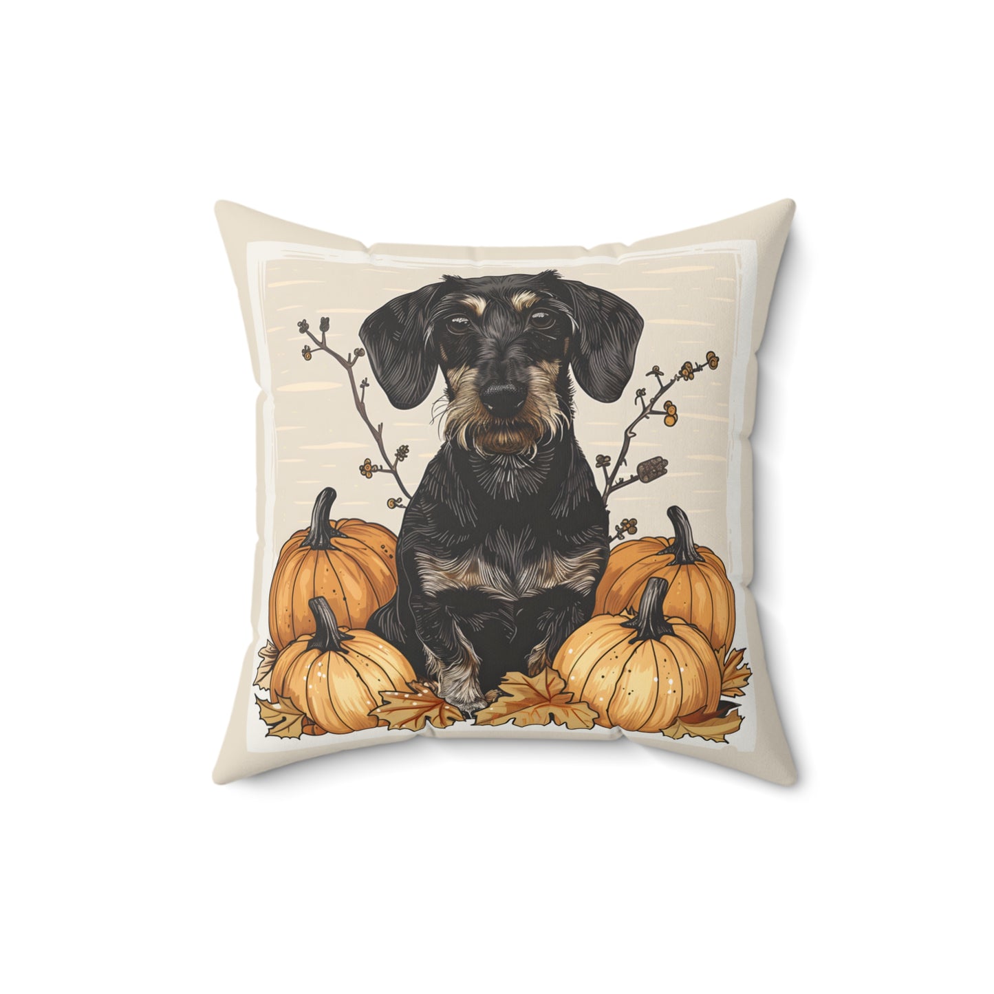 #23 Autumn Inspired Wire-Haired Dachshund Throw Pillow